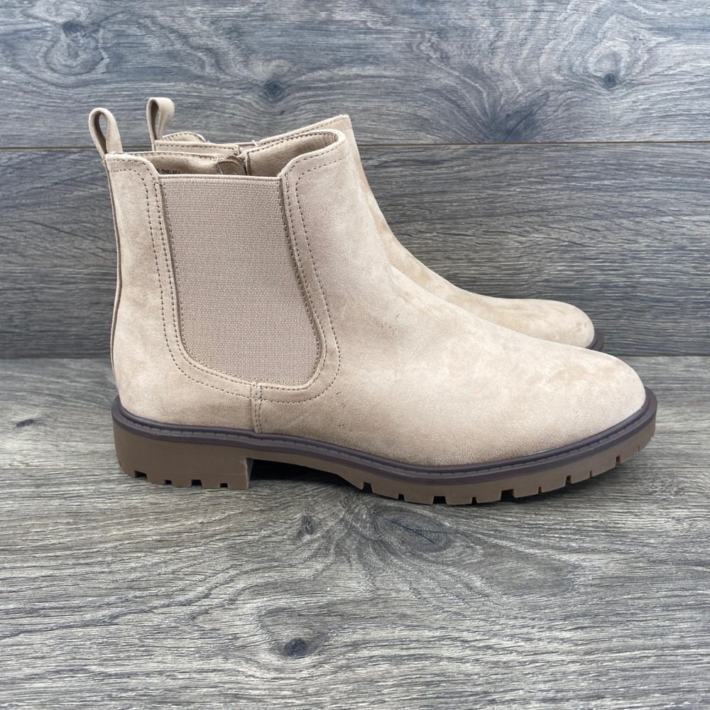 Brandy Mini Lug Chelsea Boots Womens 10 M Tan Textile Chunky Sole Ankle Booties